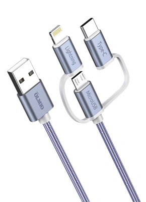 Кабель USB 2.0, 3 в 1 для всех смартфонов, microUSB/lightning/typeC, длина 1,2 м, 2.1А OLMIO 038896