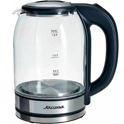 Чайник электрический Аксинья КС-1005, корпус из жаропрочного стекла, 1500 Вт, 1,8 л, черный купить в отделе магазина Экономстрой