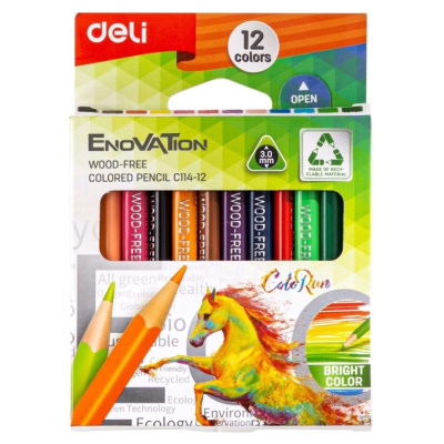 Карандаши цветные Deli Enovation mini, пластик, 12 цветов