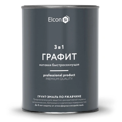 Грунт-эмаль по ржавчине 3 в 1 Elcon, матовая графит, 0,8 кг